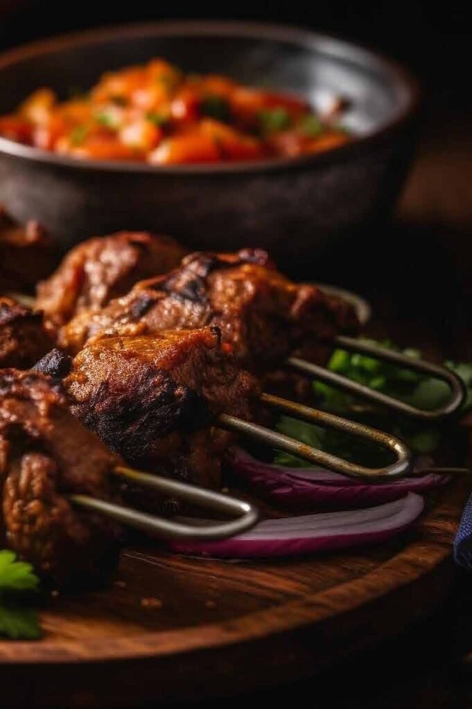 Grilled kebabs on skewers