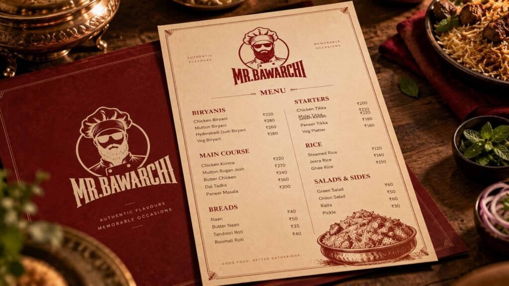 Mr. Bawarchi printed menu card